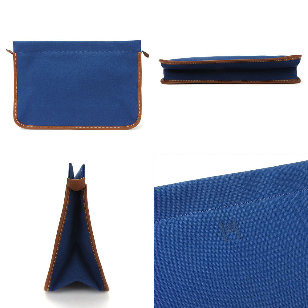 Hermes Clutch Bag Canvas, Leather Blue Women(unisex) Used Authentic