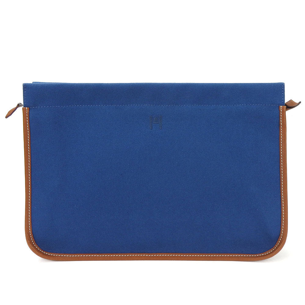 Hermes Clutch Bag Canvas, Leather Blue Women(unisex) Used Authentic