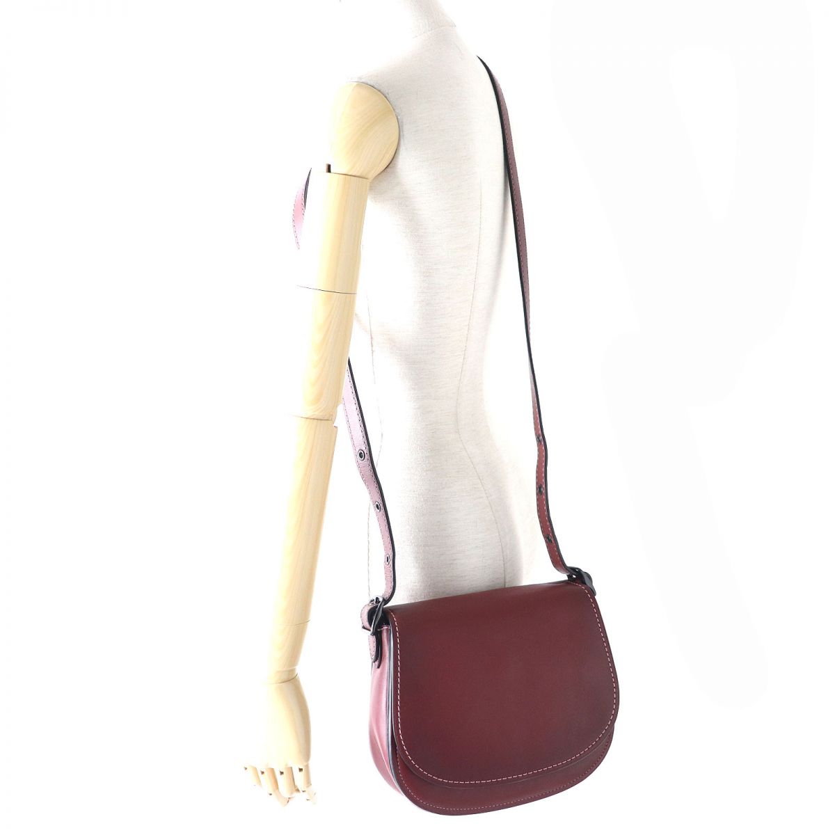 Coach Shoulder Bag Main: Glove Leather Bordeaux Women Used Authentic