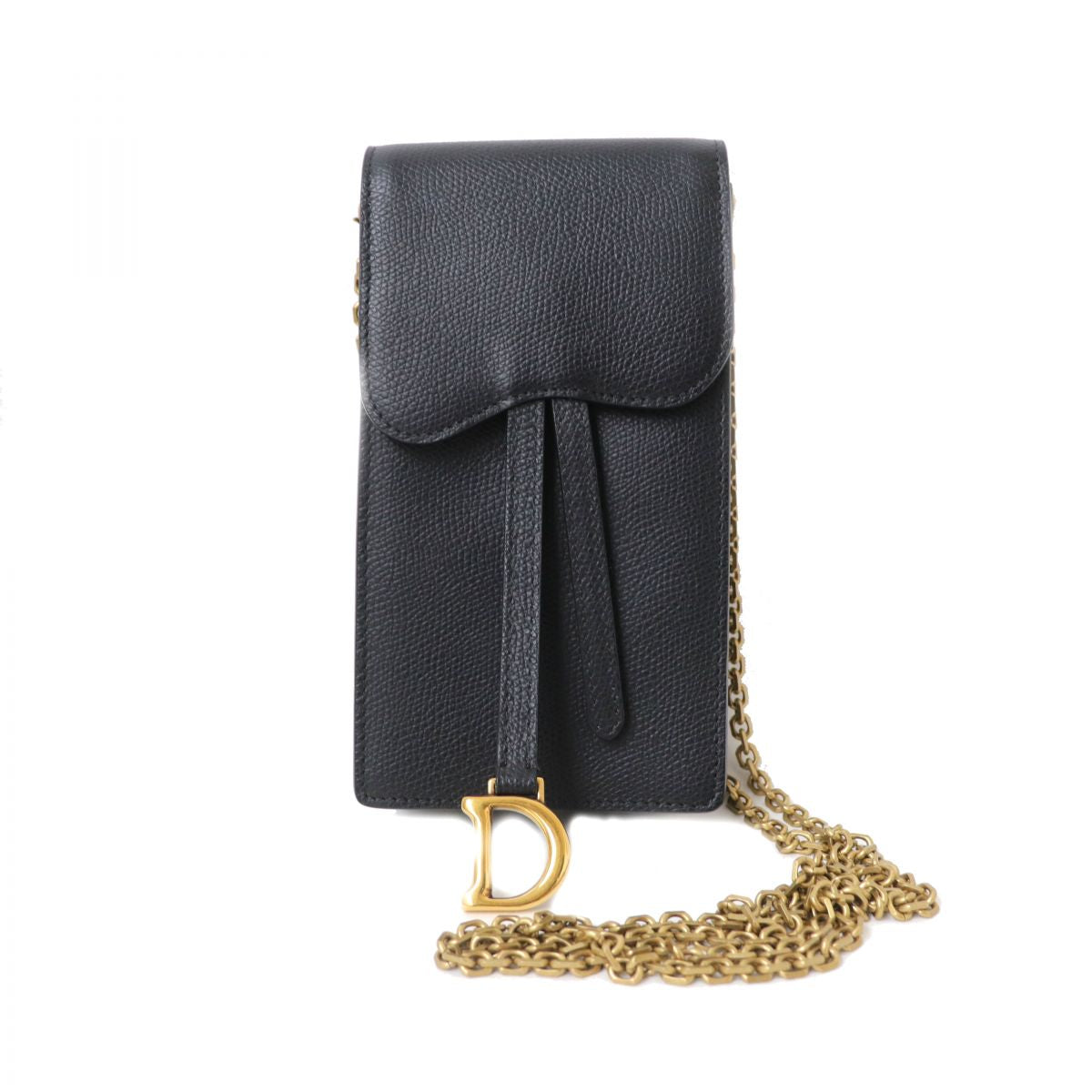 Christian Dior Pouch Main: Leather Black X Gold Women Used Authentic