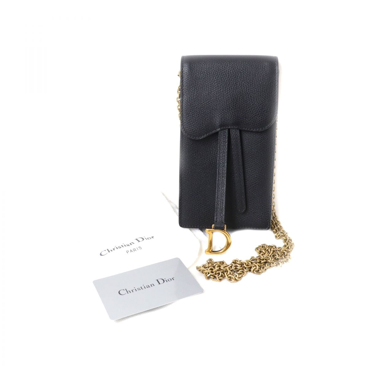 Christian Dior Pouch Main: Leather Black X Gold Women Used Authentic