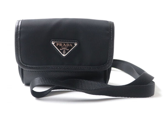 Prada Pouch Main: Nylon Leather, Main: Re Nylonx Saffiano Leather Black Women Used Authentic