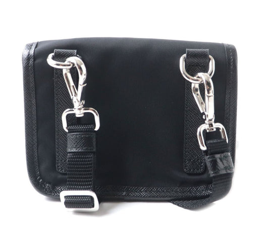 Prada Pouch Main: Nylon Leather, Main: Re Nylonx Saffiano Leather Black Women Used Authentic