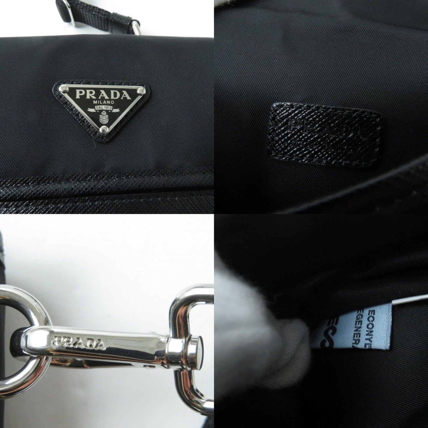 Prada Pouch Main: Nylon Leather, Main: Re Nylonx Saffiano Leather Black Women Used Authentic