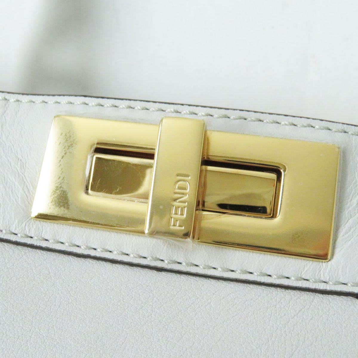 Fendi Shoulder Bag Leather Light Gray X Gold Metal Women Used Authentic