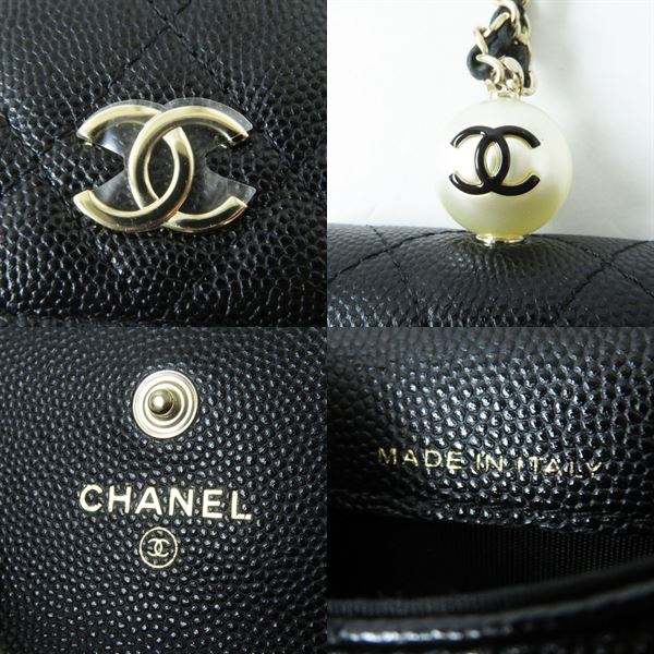 Chanel Pochette Main: Caviar Skin Black Women Used Authentic