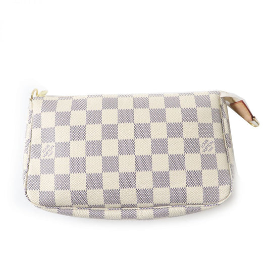 Louis Vuitton Pochette Main: Damier Azur Canvas Main: Azur<Br>Metal: Gold Women Used Authentic