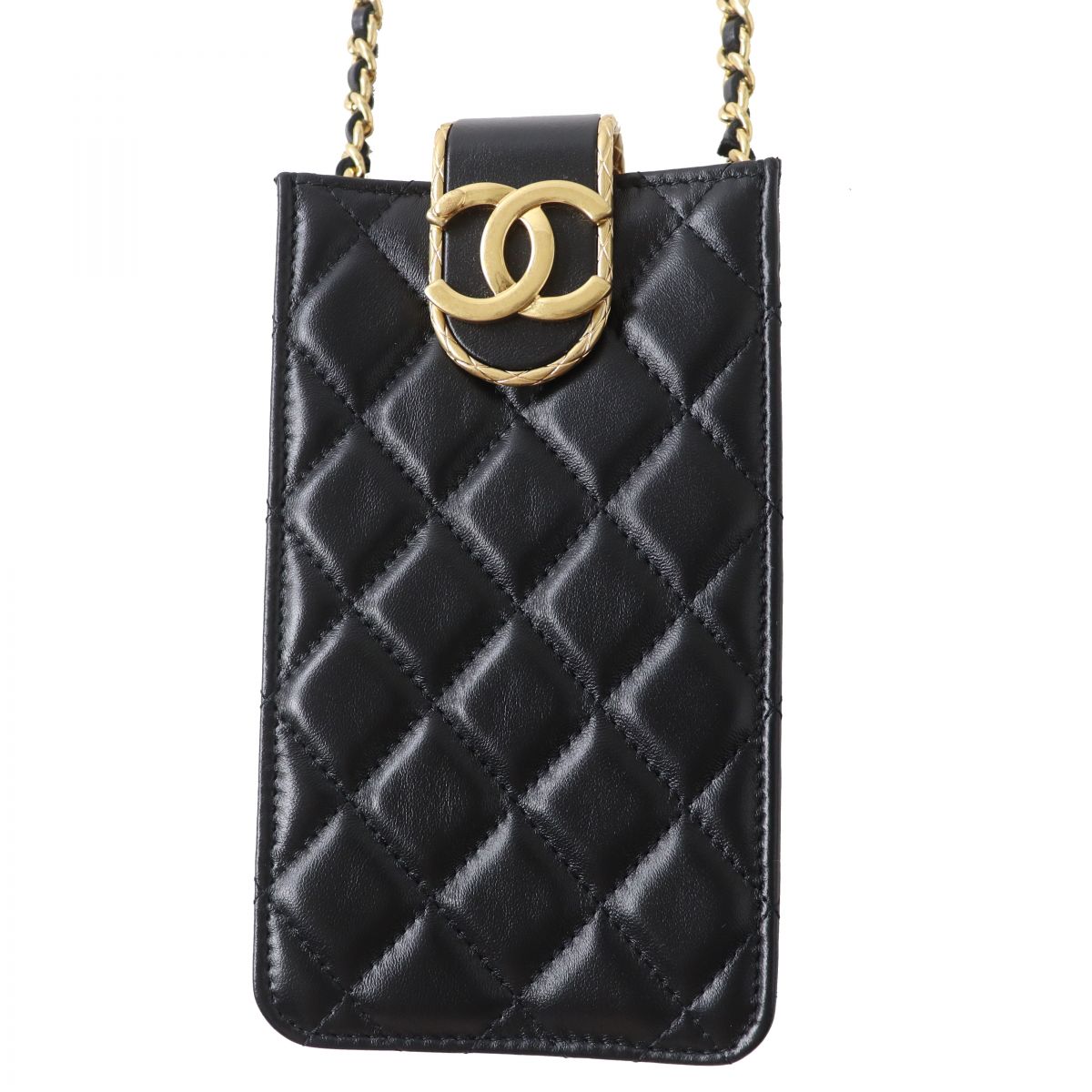 Chanel Shoulder Bag Main: Lambskin Black X Gold Metal Women Used Authentic