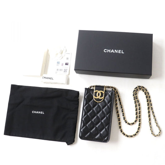 Chanel Shoulder Bag Main: Lambskin Black X Gold Metal Women Used Authentic