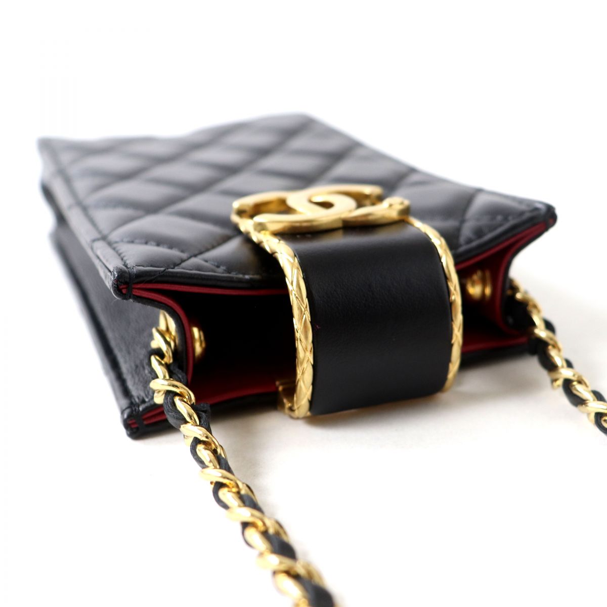 Chanel Shoulder Bag Main: Lambskin Black X Gold Metal Women Used Authentic