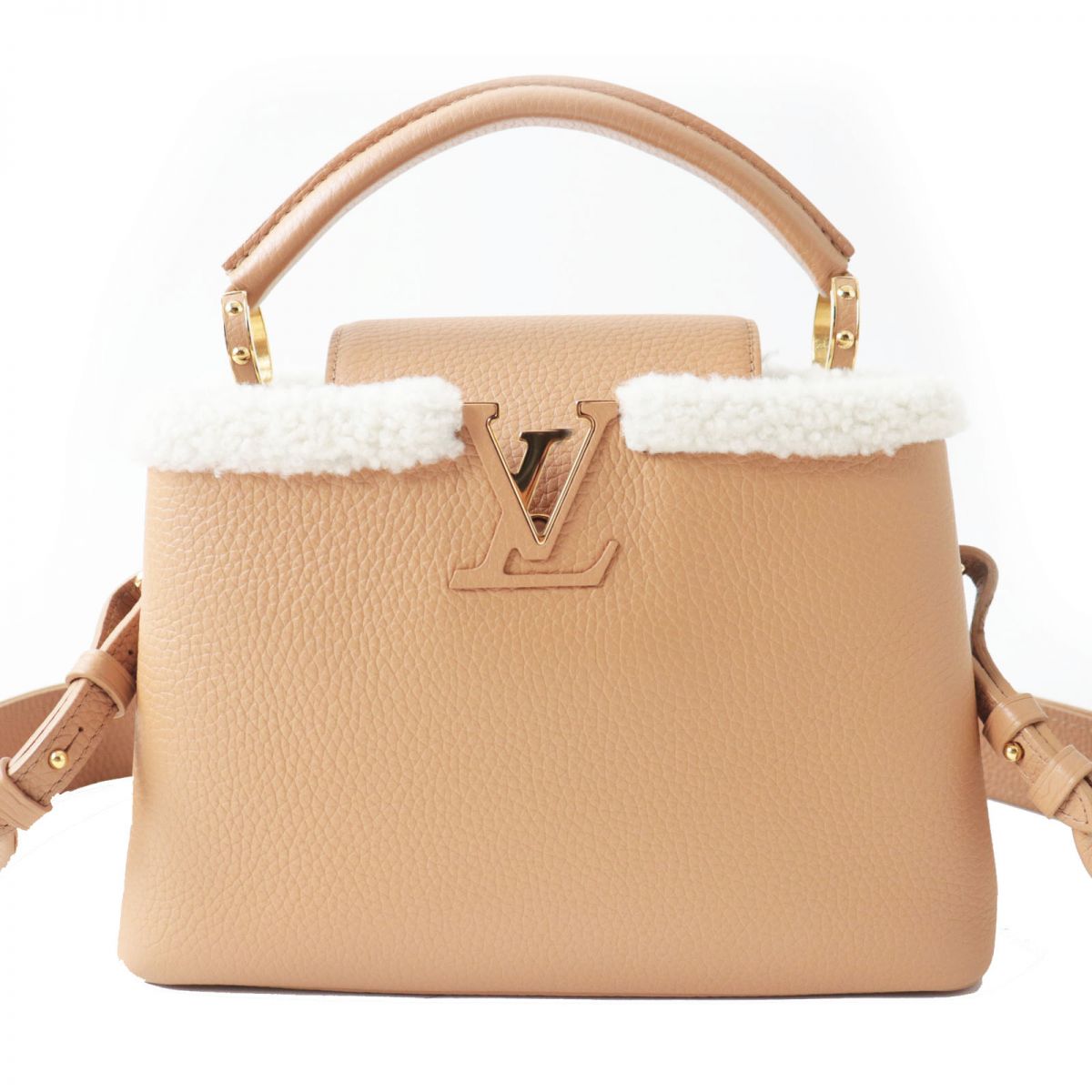 Louis Vuitton Shoulder Bag Main: Taurillon Clemence Leather, Part: Shearling Beige X Gold Metal Women Used Authentic