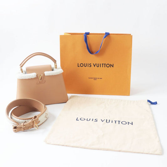 Louis Vuitton Shoulder Bag Main: Taurillon Clemence Leather, Part: Shearling Beige X Gold Metal Women Used Authentic