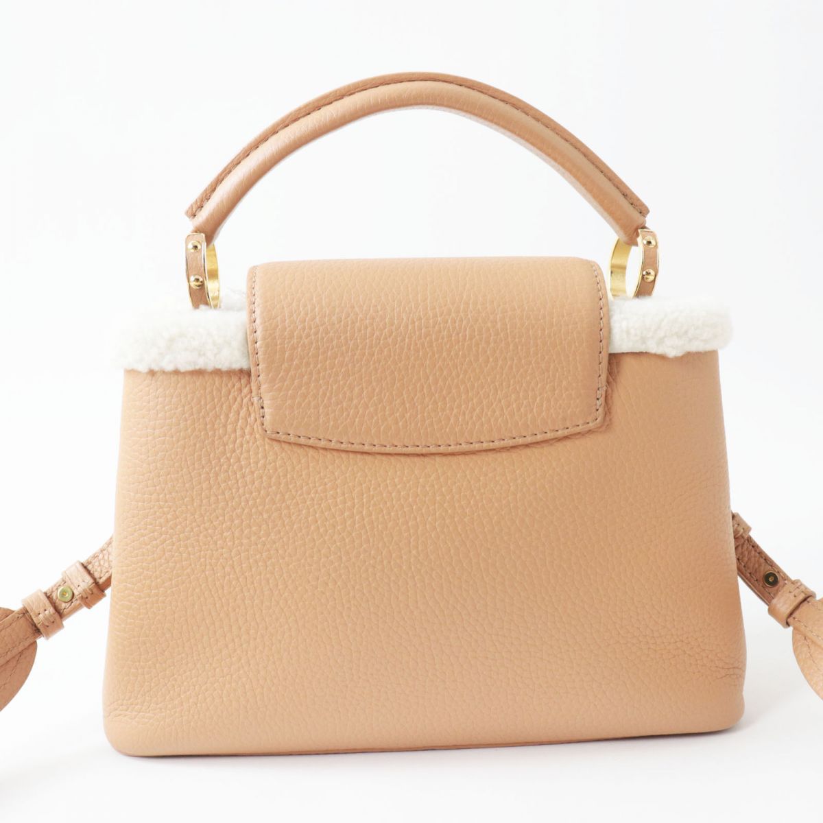 Louis Vuitton Shoulder Bag Main: Taurillon Clemence Leather, Part: Shearling Beige X Gold Metal Women Used Authentic