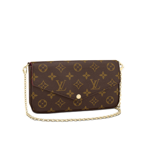 Louis Vuitton Shoulder Bag M61276 Monogram Canvas, Leather Brown Mini Bag Clutch Bag Chain Shoulder Strap Pochette Felice Women Used Authentic