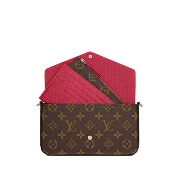 Louis Vuitton Shoulder Bag M61276 Monogram Canvas, Leather Brown Mini Bag Clutch Bag Chain Shoulder Strap Pochette Felice Women Used Authentic