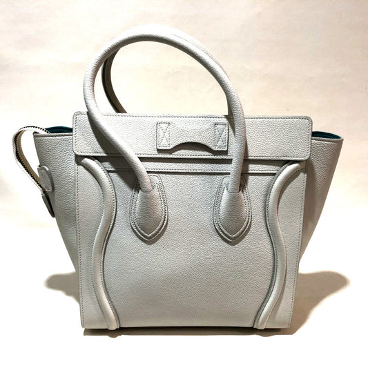 Celine Handbag 167793 Leather Off White X Sky Blue Tote Bag Micro Shopper Women Used Authentic