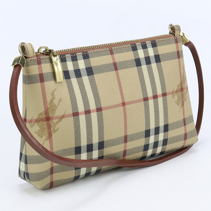 Burberry Clutch Bag Shadow Horse Nova Check Pvc Coated Canvas Beige Women