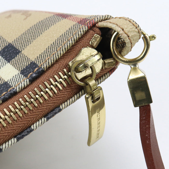 Burberry Clutch Bag Shadow Horse Nova Check Pvc Coated Canvas Beige Women