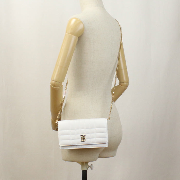 Burberry Roller Clutch Diagonal Crossbody Shoulder Bag Leather White Women