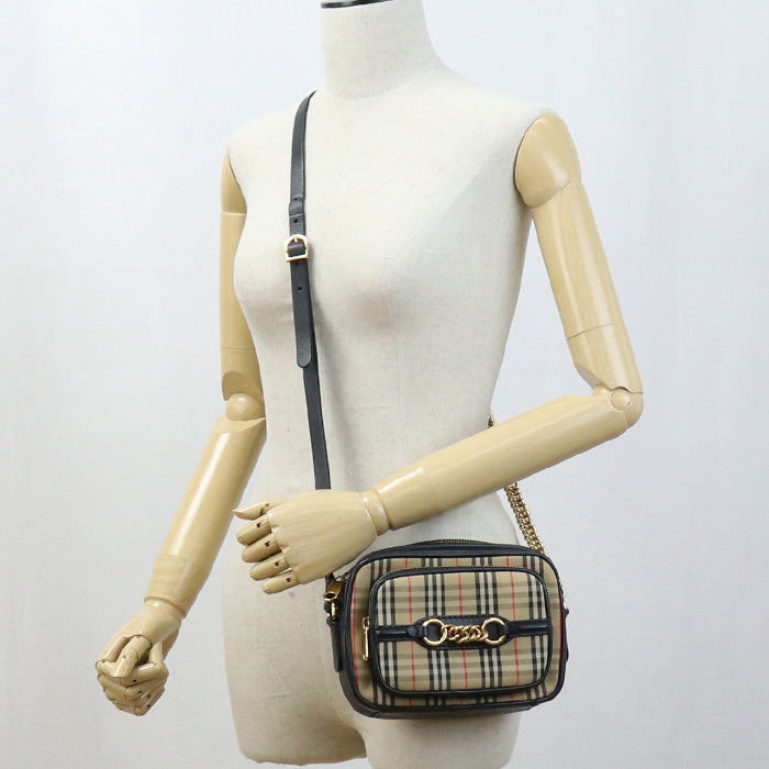 Burberry 4079880 Chain Shoulder Bag Nova Check Diagonal Cotton Beige Women