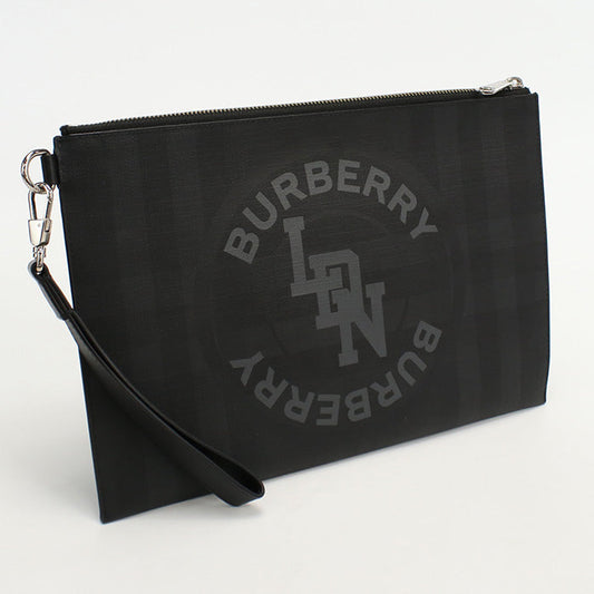 Burberry 8022559 Clutch Bag Logo Graphic London Check Zip Pouch Business Bag Pvc Black Mens