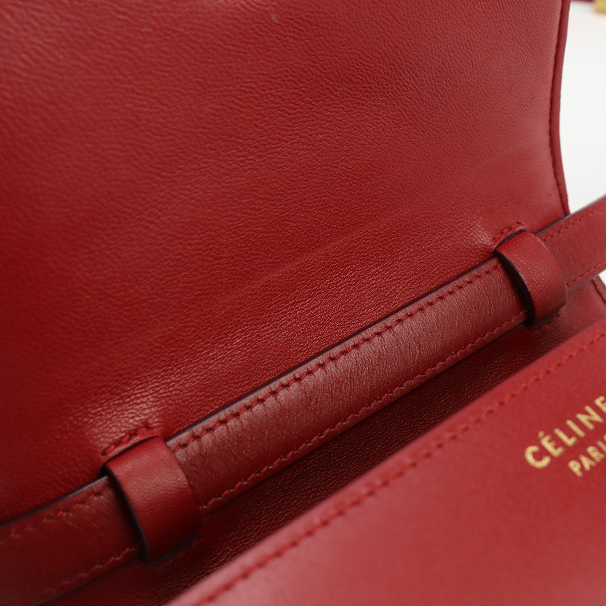 Celine 189183 Classic Small Shoulder Diagonal Shoulder Bag Calfskin Red Women