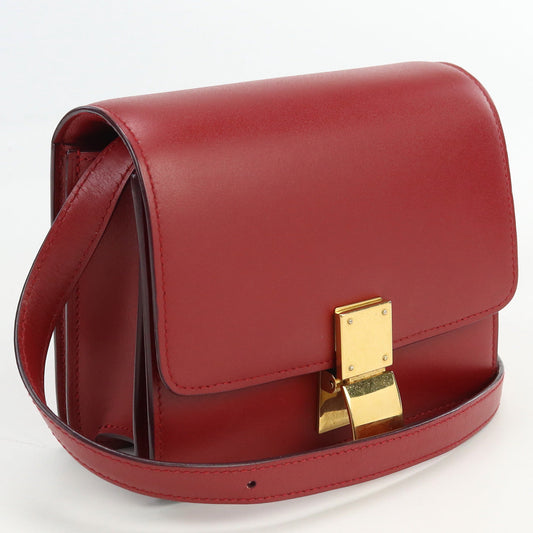 Celine 189183 Classic Small Shoulder Diagonal Shoulder Bag Calfskin Red Women