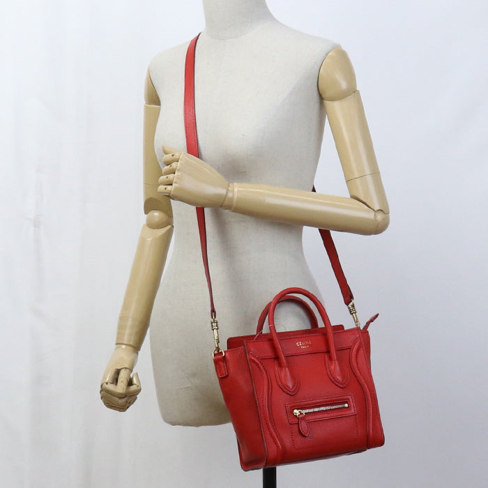 Celine 18924 3 Dru Tote Bag Luggage Nano Shopper 2way Tote Bag Leather Red Women