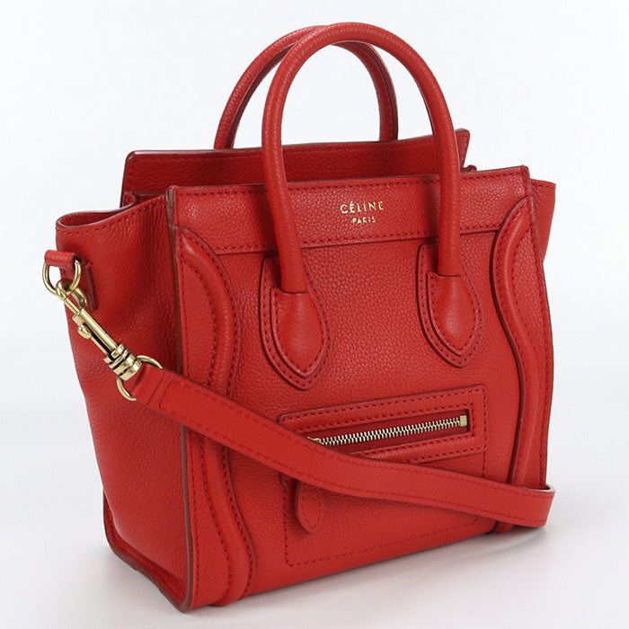 Celine 18924 3 Dru Tote Bag Luggage Nano Shopper 2way Tote Bag Leather Red Women