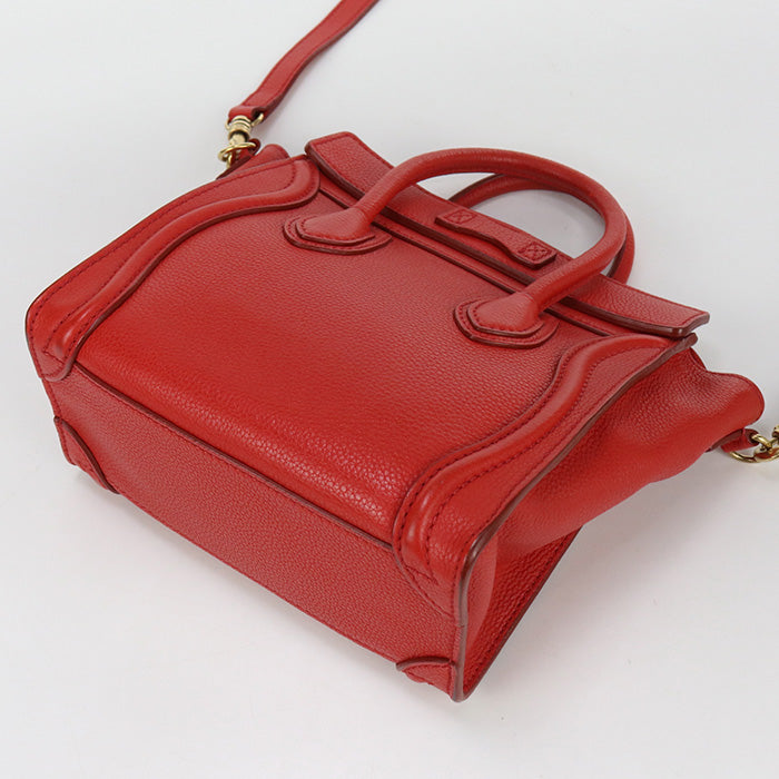 Celine 18924 3 Dru Tote Bag Luggage Nano Shopper 2way Tote Bag Leather Red Women