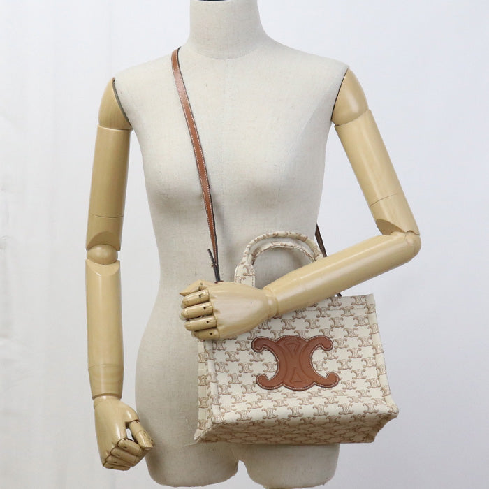 Celine 19916 2 Ez6 01 Bc Small Cavas Thais Triomphe Tote Bag Lather Beige Women