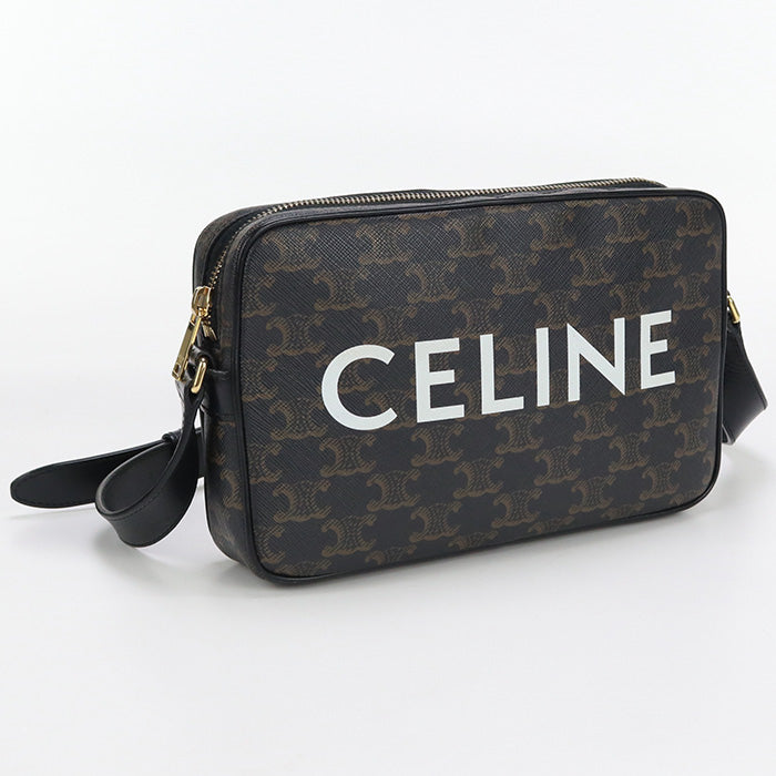 Celine 19450 2 Cim 38 Og Shoulde Bag Triomphe Medium Messenger Bag Pvc Coated Canvas Black Mens(unisex)