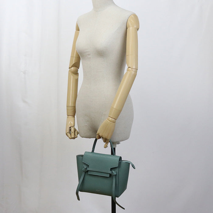 Celine 18900 3 Zva Nano 2 Way Handbag Shoulderbag Calfskin Green Women