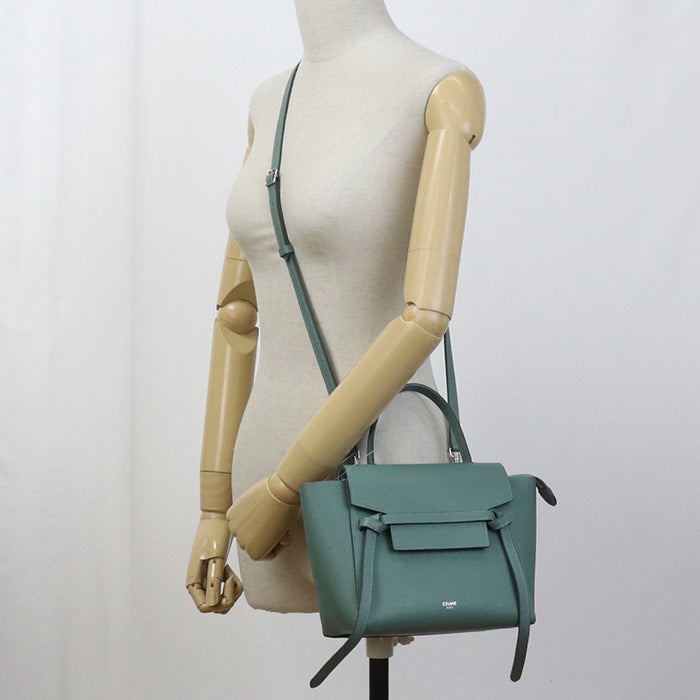 Celine 18900 3 Zva Nano 2 Way Handbag Shoulderbag Calfskin Green Women