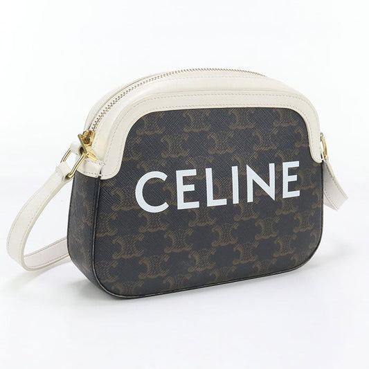 Celine 191522 Shoulder Bag Triomphe Canvas Small Camera Bag Pvc Coated Canvas, Leather Dark Brown Women