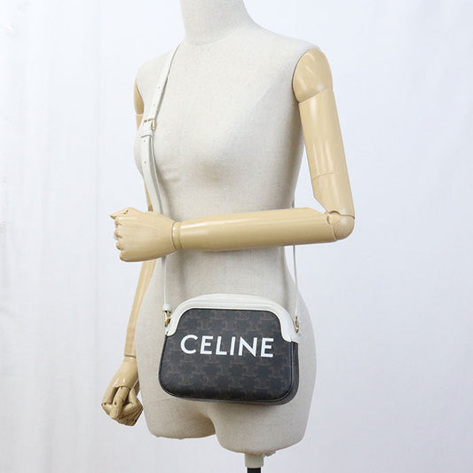 Celine 191522 Shoulder Bag Triomphe Canvas Small Camera Bag Pvc Coated Canvas, Leather Dark Brown Women