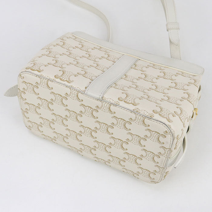 Celine Shoulder Bag Triomphe Canvas Diagonal Pvc Leather White Women