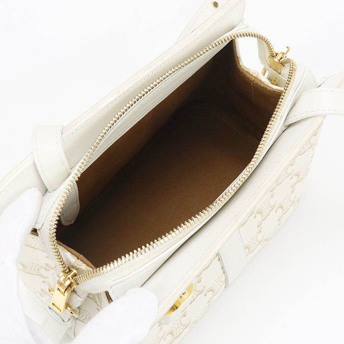 Celine Shoulder Bag Triomphe Canvas Diagonal Pvc Leather White Women