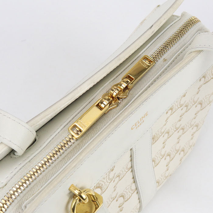 Celine Shoulder Bag Triomphe Canvas Diagonal Pvc Leather White Women