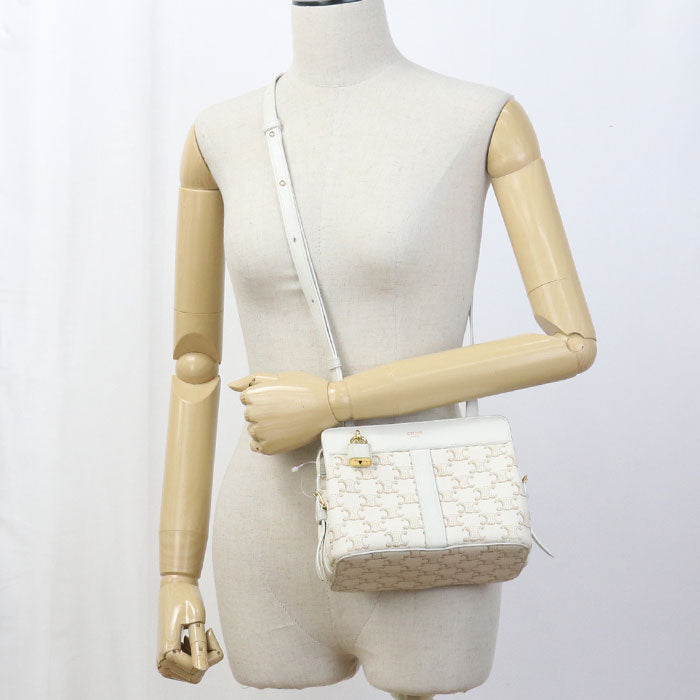 Celine Shoulder Bag Triomphe Canvas Diagonal Pvc Leather White Women