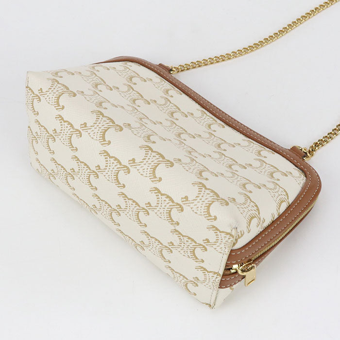 Celine Chain Shoulder Bag Triomphe Canvas Diagonal Pvc White Women