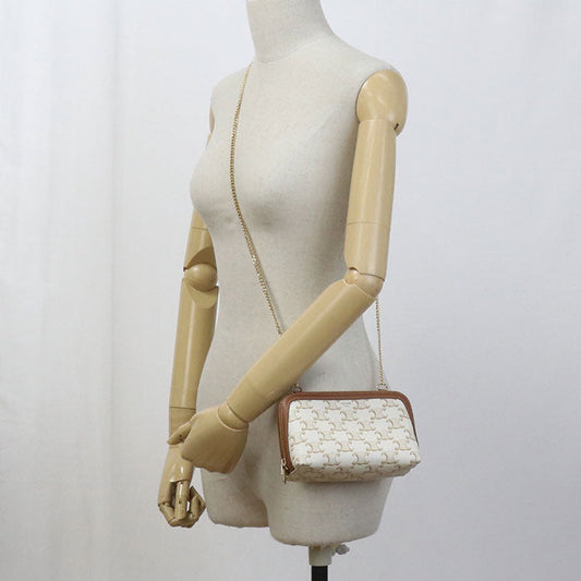 Celine Chain Shoulder Bag Triomphe Canvas Diagonal Pvc White Women