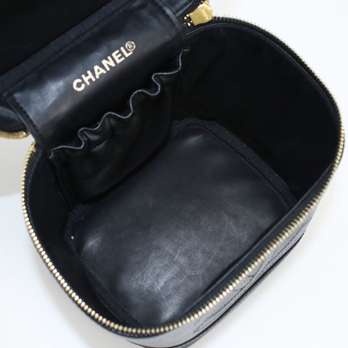 Chanel A01998 Handbag Vintage Coco Mark Cosmetic Pouch Mini Bag Vanity Bag Caviar Skin Black Women