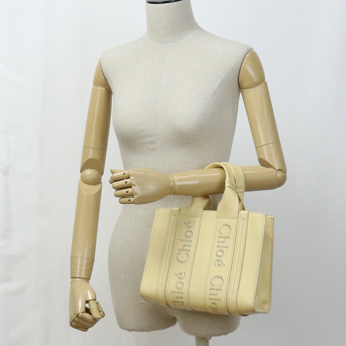 Chloe Woody Small Tote Shoulder Bag Leather Yellow Women