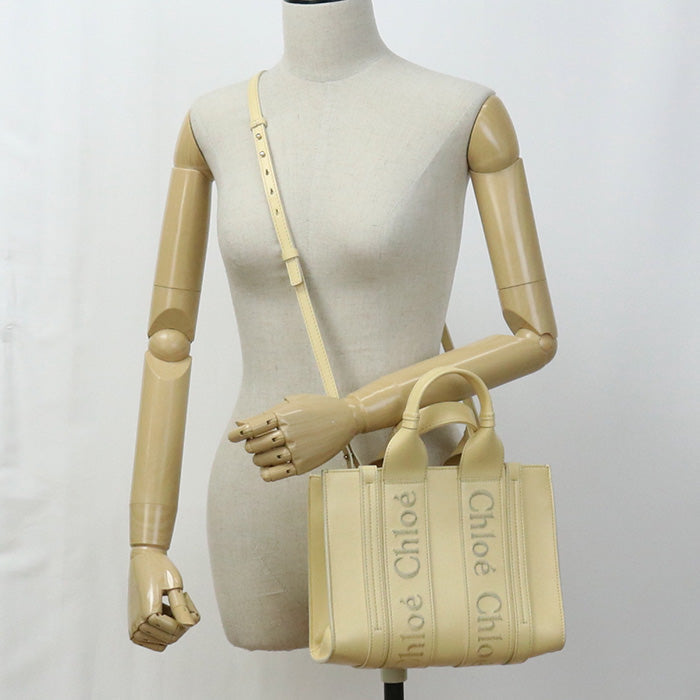 Chloe Woody Small Tote Shoulder Bag Leather Yellow Women