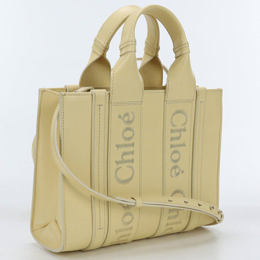 Chloe Woody Small Tote Shoulder Bag Leather Yellow Women