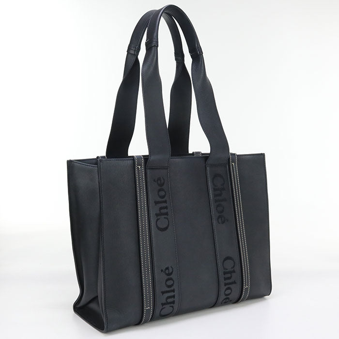 Chloe Chc22 Ws383 I60 001 Tote Bag Woody Medium Tote Bag Leather Black Women(unisex)