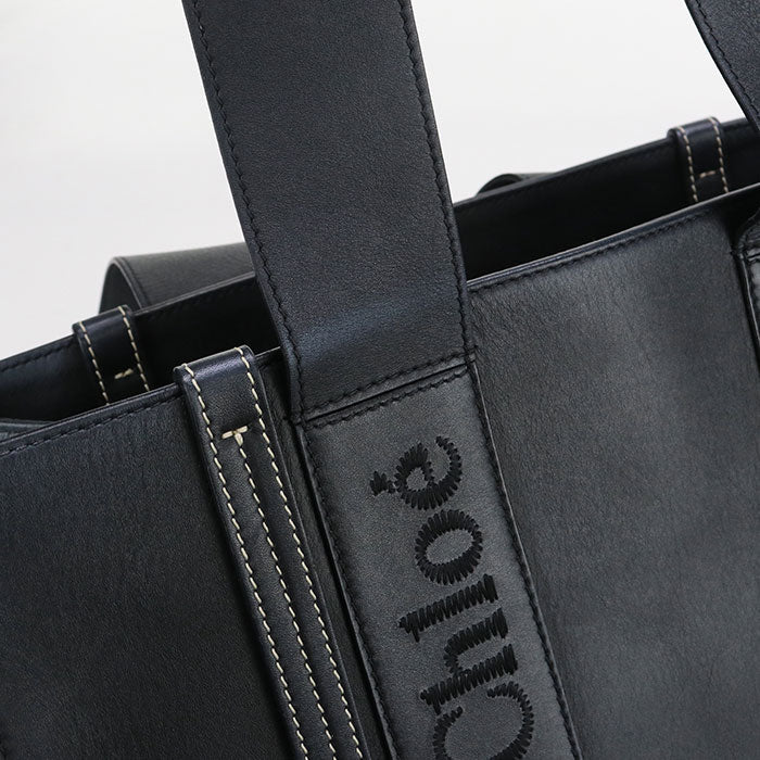 Chloe Chc22 Ws383 I60 001 Tote Bag Woody Medium Tote Bag Leather Black Women(unisex)