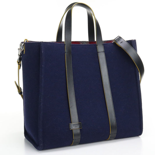 Fendi 7 Va390 51 N 2 Way Shoulder Bag Tote Bag Hand Bag Wool Mens Navy