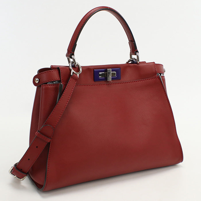 Fendi 8 Bn290 3 Zn Peekaboo 2 Way Hand Shoulder Bag Leather Red Women